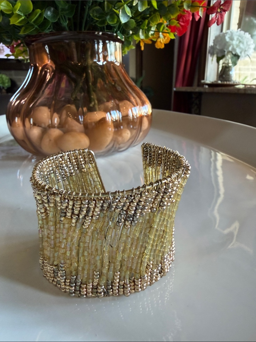 Beaded Gold-Tone Cuff Bracelet - Yellow & Gold